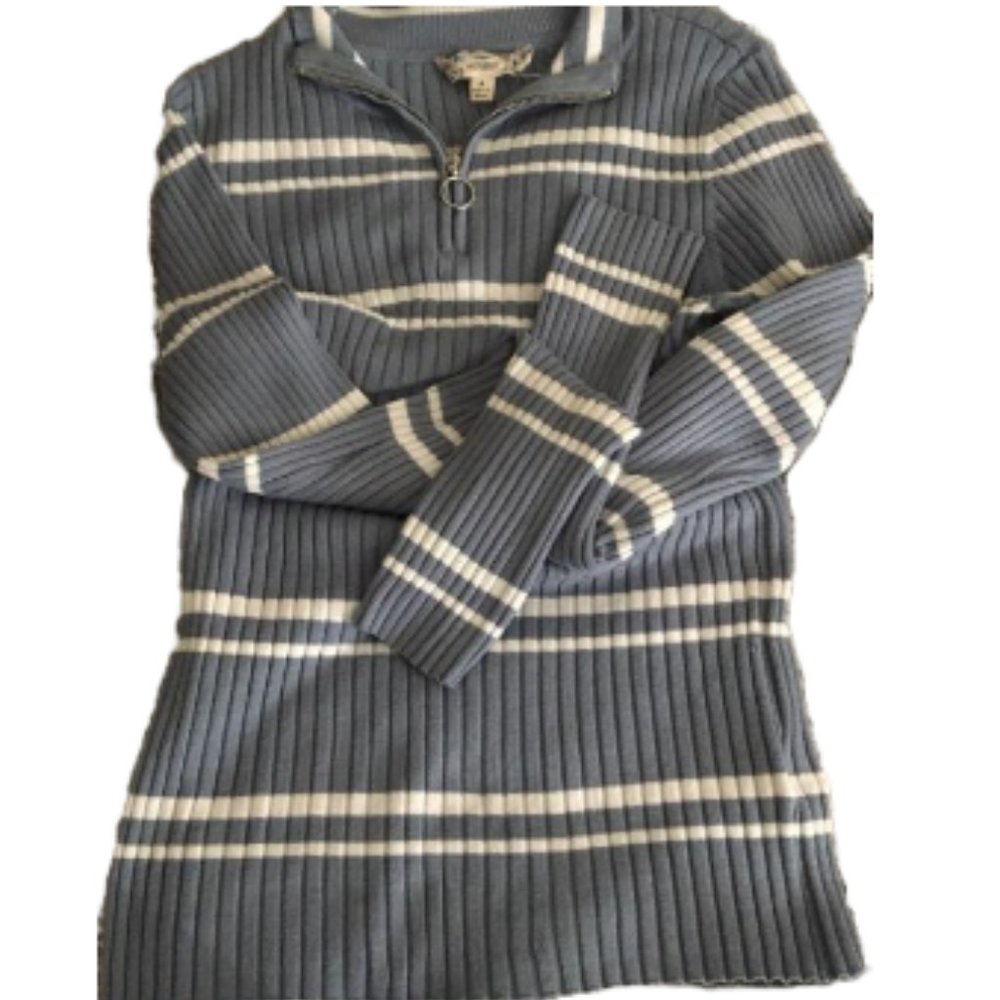 Half neck ring blue white striped pullover size s